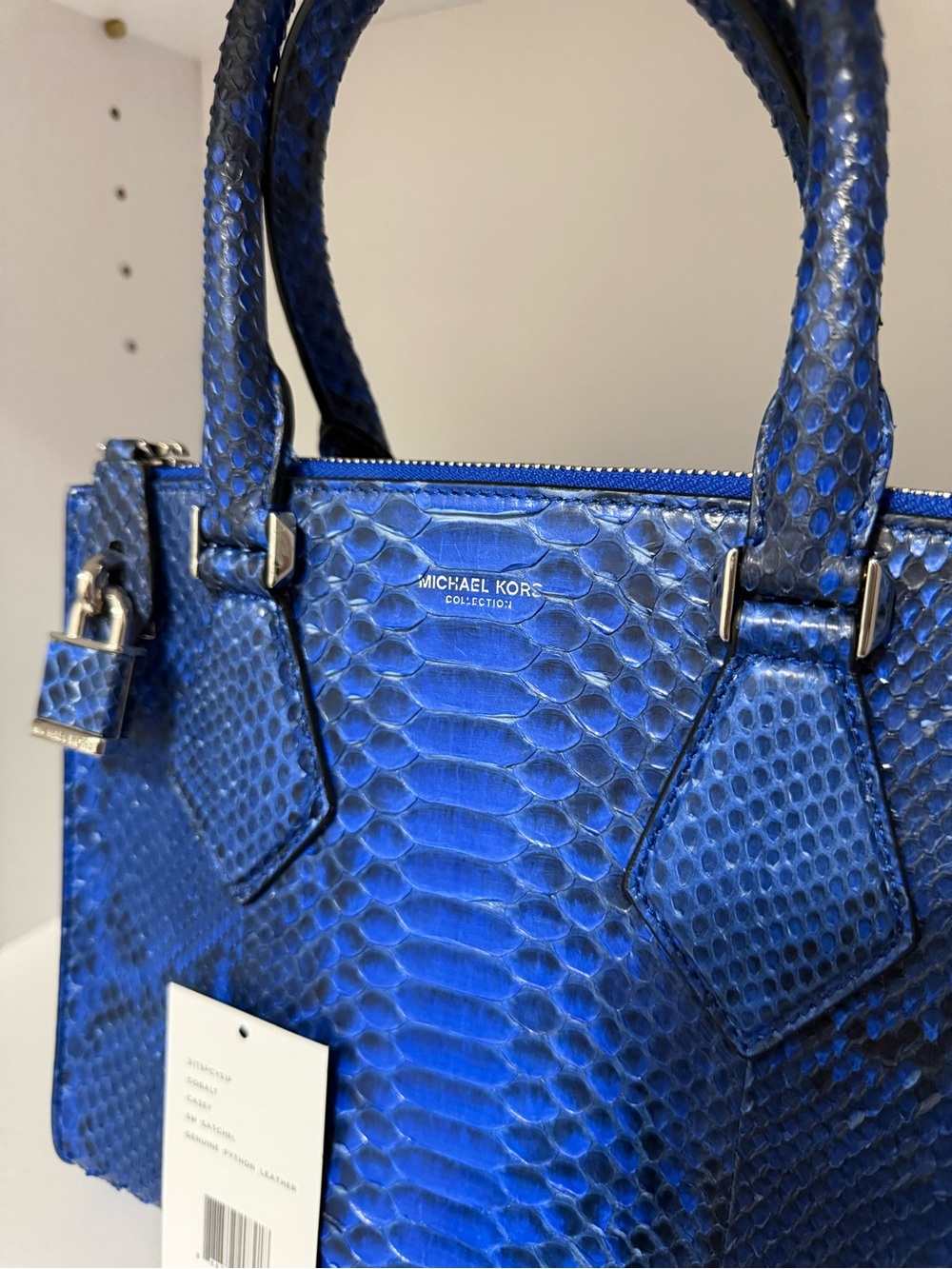 $2,995 Michael Kors Couture Collection Casey Cobalt Python satchel crossbody - Picture 6 of 11